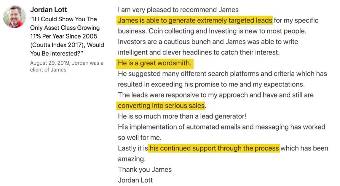 James Watson LinkedIn Recommendations
