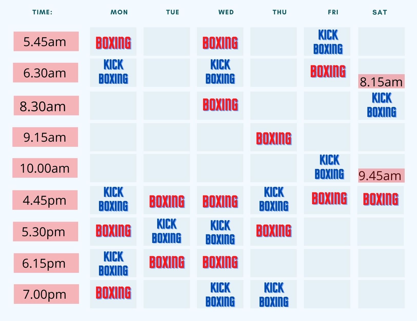 Boxing and Kickboxing classes