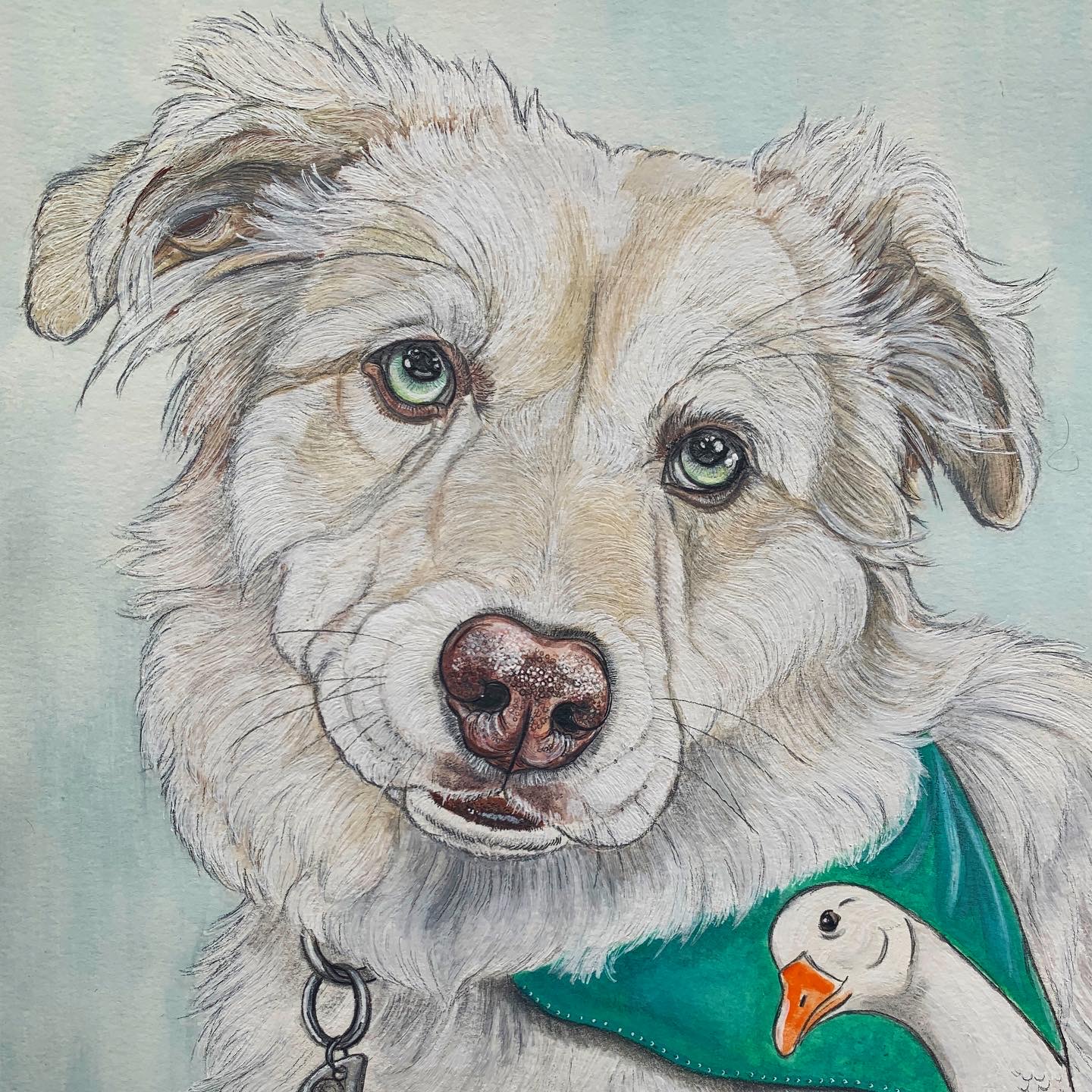 colorful painting of a white and brown dog