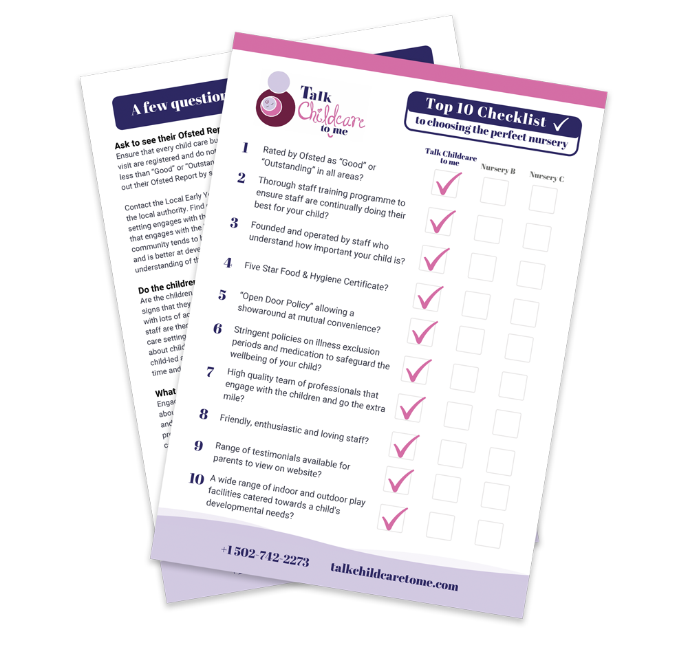 free top 10 checklist from Talk Childcare to me