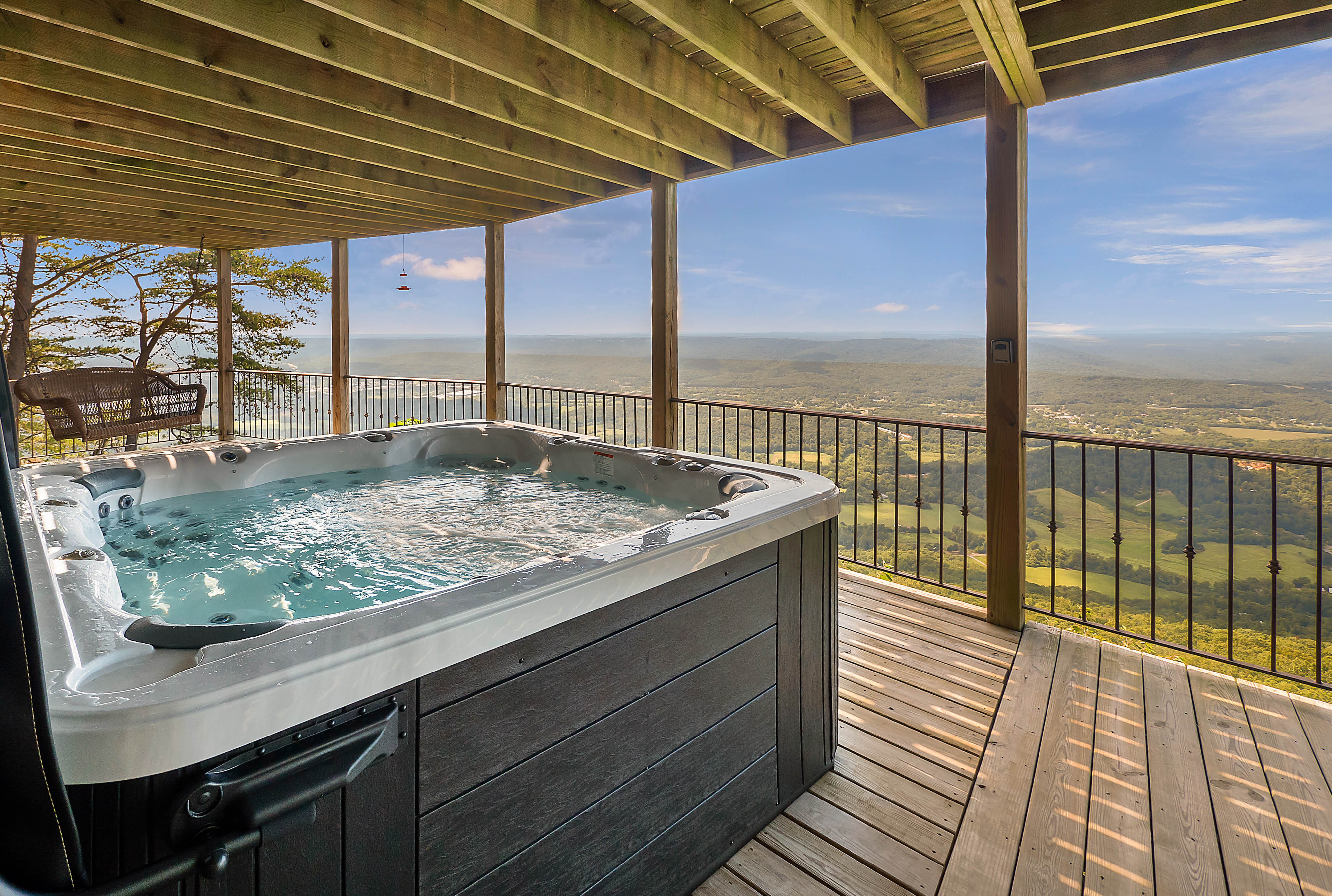 Hot tub on deck with a view